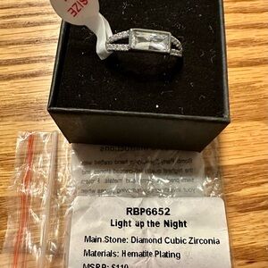 Bomb Party Size 11 Silver Hematite Plated Ring with Cubic Zirconia